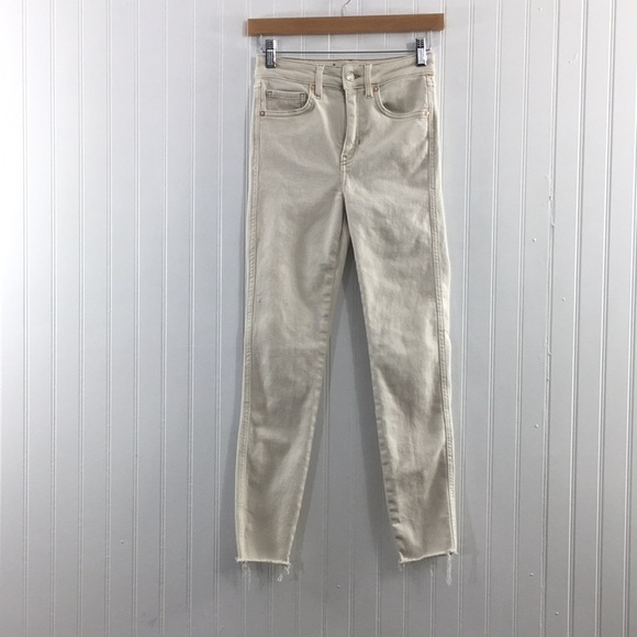 3/$20 We The Free People Skinny Jeans Womens 26 Cream Cotton Denim Raw‎ Hem - Picture 2 of 13